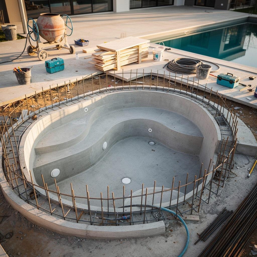 Individuelle Beckengeometrie beim Whirlpoolbau mit Beton – Poolbau Hirsch GmbH